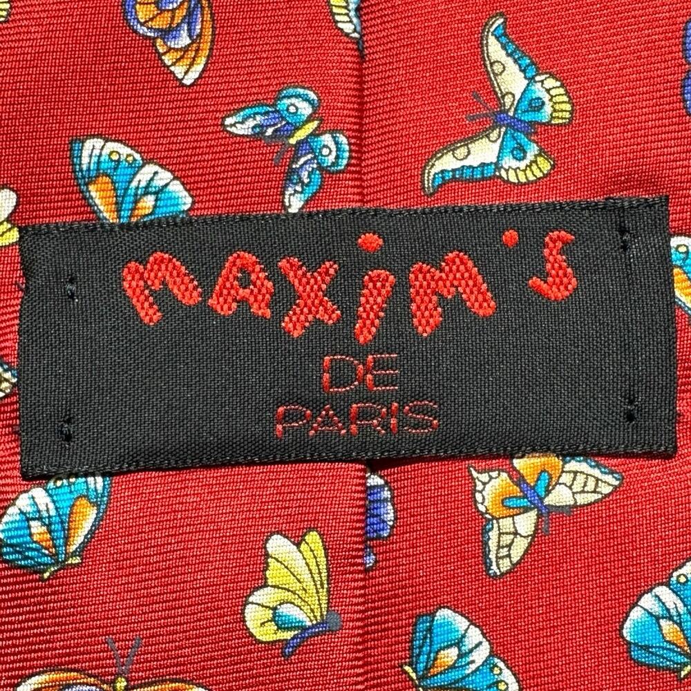 Maxims De Paris Silk Tie Mens Necktie Red Butterflies Novelty 54X4 Made in Italy